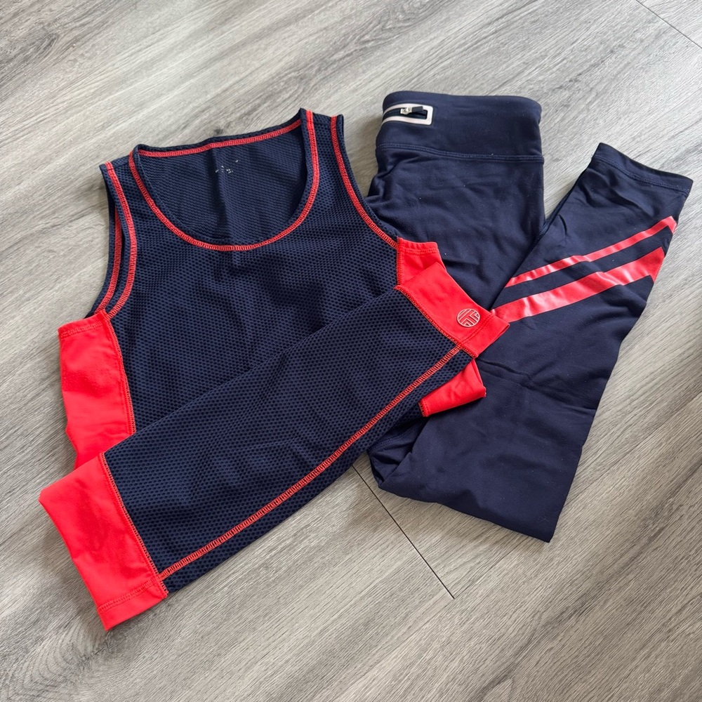 Tory Sport Navy and red Tank & chevron Leggings Set
